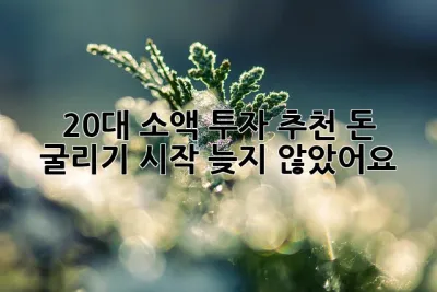 20대 소액 투자 추천: 돈 굴리기 시작, 늦지 않았어요! ✨