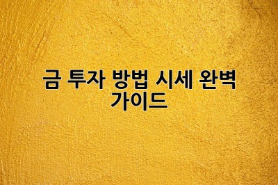 금 투자 방법 시세 완벽 가이드 ✨